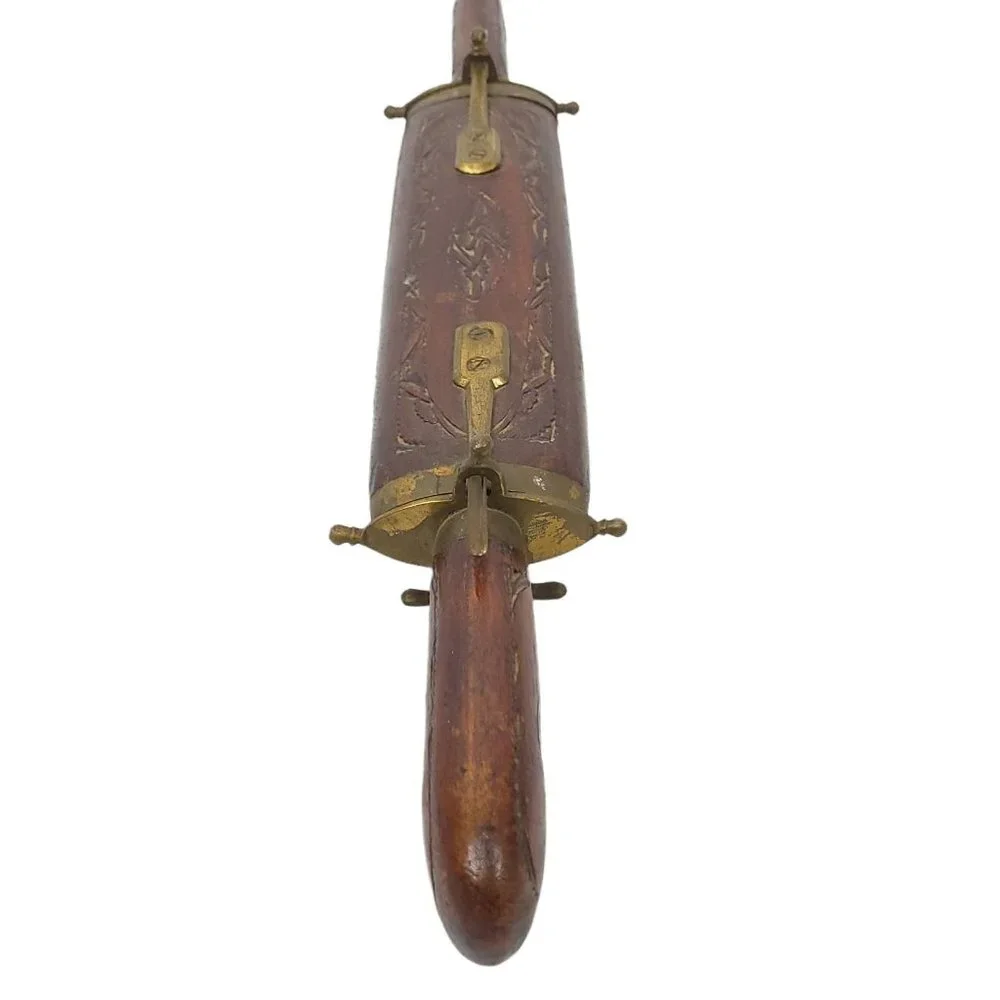 Vintage Carving Knife Fork Set Carved Wood Sheath Brass Engraved India